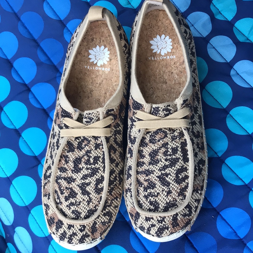 Yellow box slip on animal print shoes